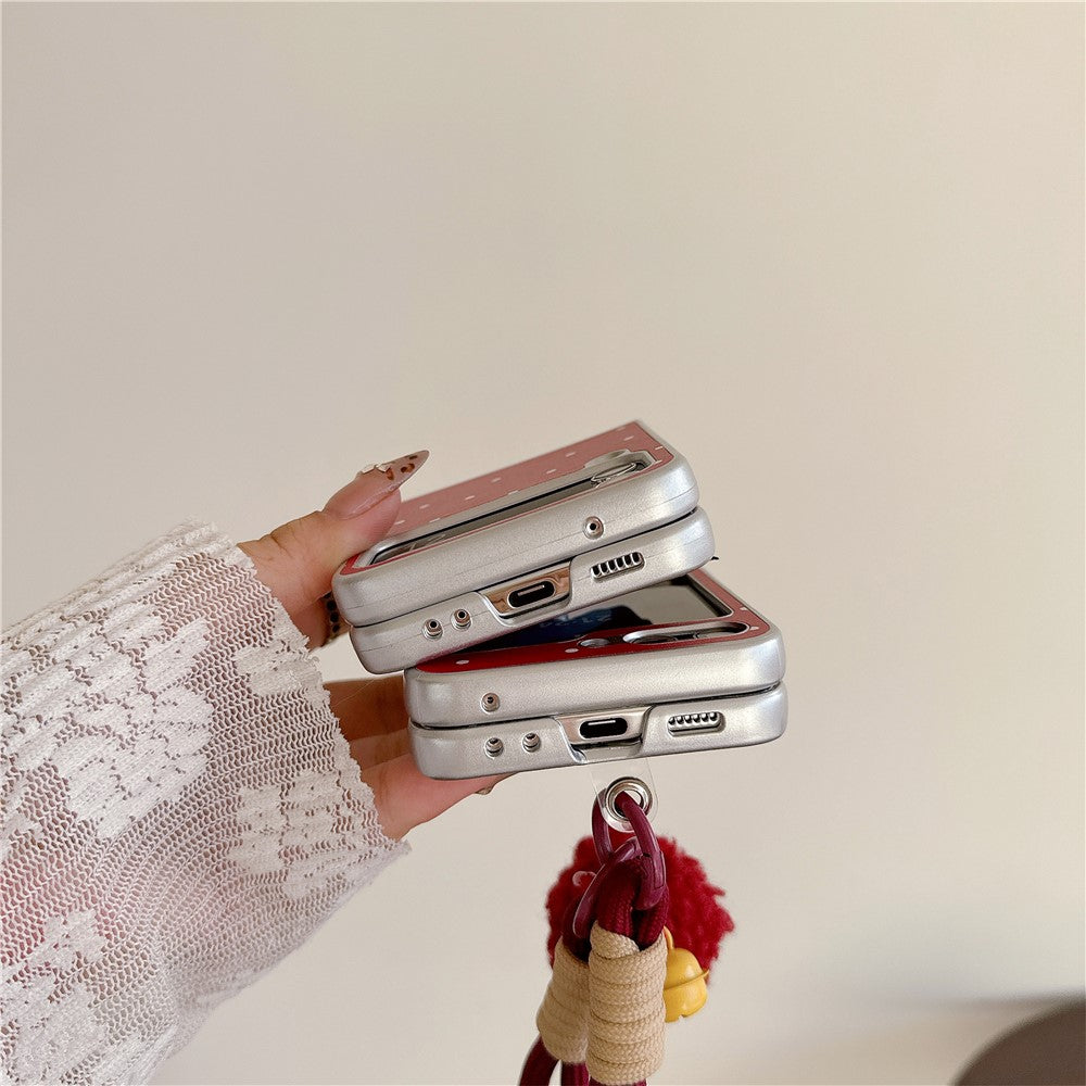 For Samsung Galaxy Z Flip7 FE 5G / Z Flip6 5G Case Dots Bowknot Leather+PC Phone Cover with Hand Strap