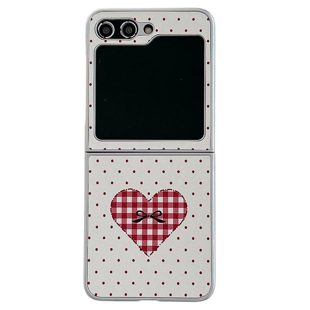 For Samsung Galaxy Z Flip7 FE 5G / Z Flip6 5G Case Dots Heart Pattern Leather+PC Phone Cover with Hand Strap - Red