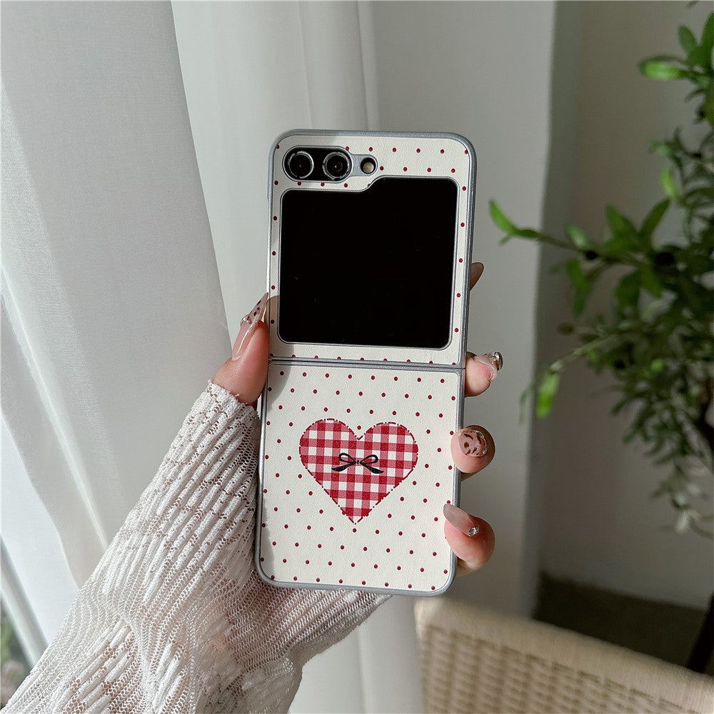 For Samsung Galaxy Z Flip7 FE 5G / Z Flip6 5G Case Dots Heart Pattern Leather+PC Phone Cover with Hand Strap - Red