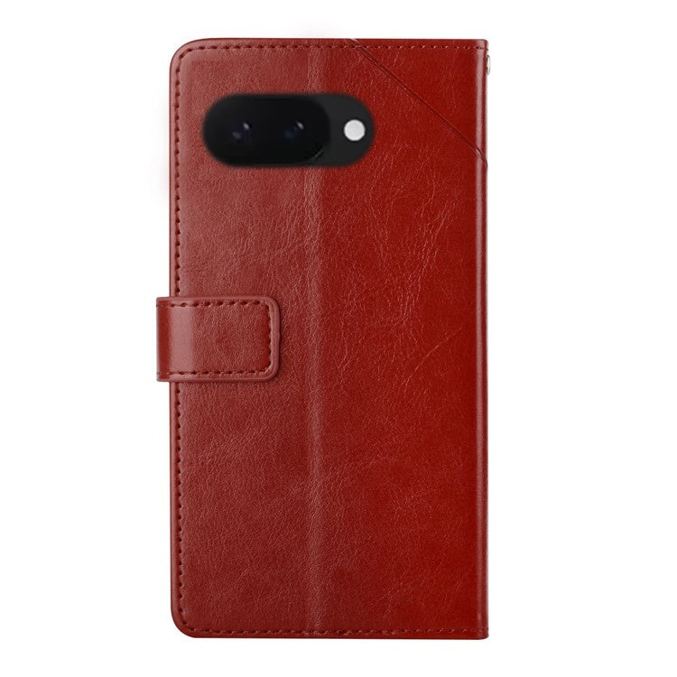 HT01 For Google Pixel 9a Case Y-Shaped Lines Imprint Leather Phone Cover - Brown