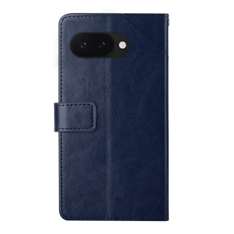HT01 For Google Pixel 9a Case Y-Shaped Lines Imprint Leather Phone Cover - Blue