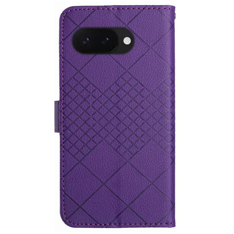 HT06 For Google Pixel 9a Wallet Phone Case Imprint PU Leather Flip Folio Cover - Dark Purple