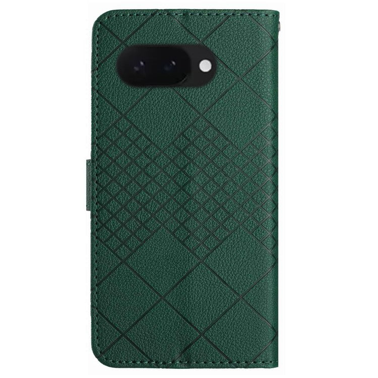 HT06 For Google Pixel 9a Wallet Phone Case Imprint PU Leather Flip Folio Cover - Green