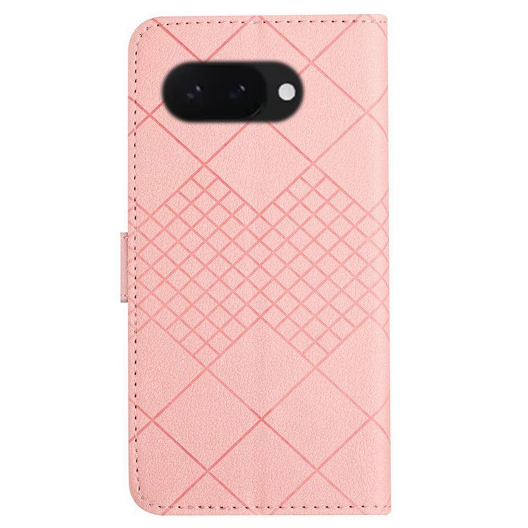 HT06 For Google Pixel 9a Wallet Phone Case Imprint PU Leather Flip Folio Cover - Pink