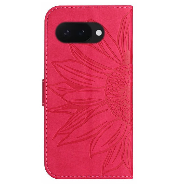 HT04 For Google Pixel 9a Case Sunflower Imprint Leather Wallet Phone Cover with Wrist Strap - Rose