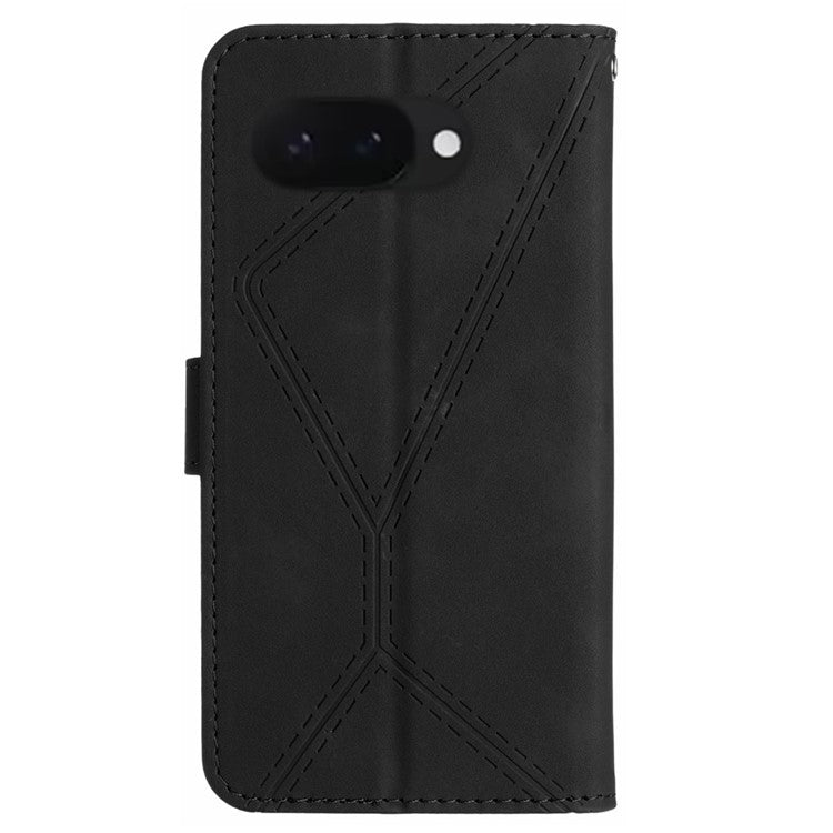 HT05 For Google Pixel 9a Case Skin-Touch Lines PU Leather Flip Phone Cover - Black