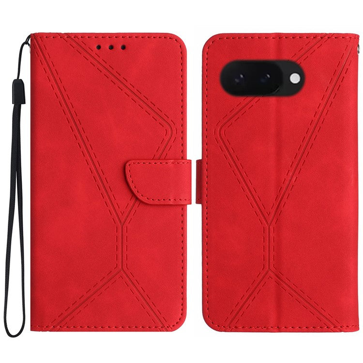 HT05 For Google Pixel 9a Case Skin-Touch Lines PU Leather Flip Phone Cover - Red