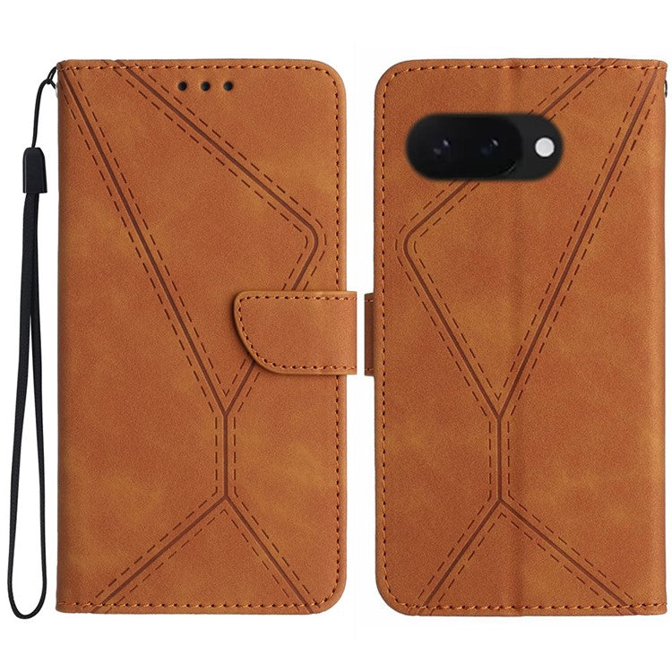 HT05 For Google Pixel 9a Case Skin-Touch Lines PU Leather Flip Phone Cover - Brown