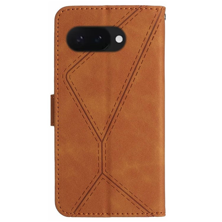 HT05 For Google Pixel 9a Case Skin-Touch Lines PU Leather Flip Phone Cover - Brown