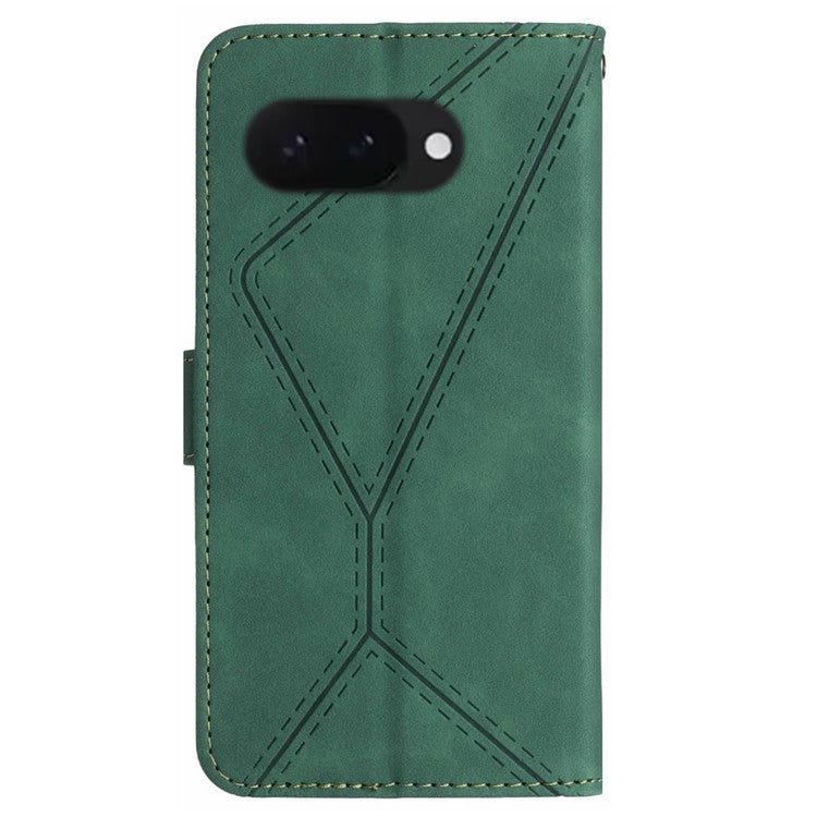 HT05 For Google Pixel 9a Case Skin-Touch Lines PU Leather Flip Phone Cover - Green