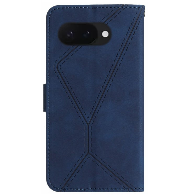 HT05 For Google Pixel 9a Case Skin-Touch Lines PU Leather Flip Phone Cover - Blue