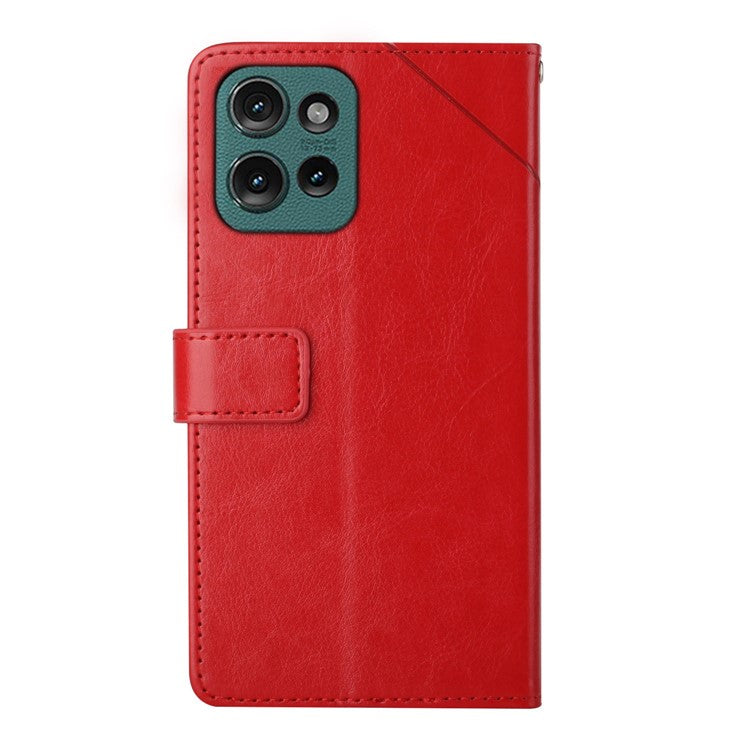 HT01 For Motorola Moto G75 5G Case Y-Shaped Lines Imprint Leather Phone Cover - Red