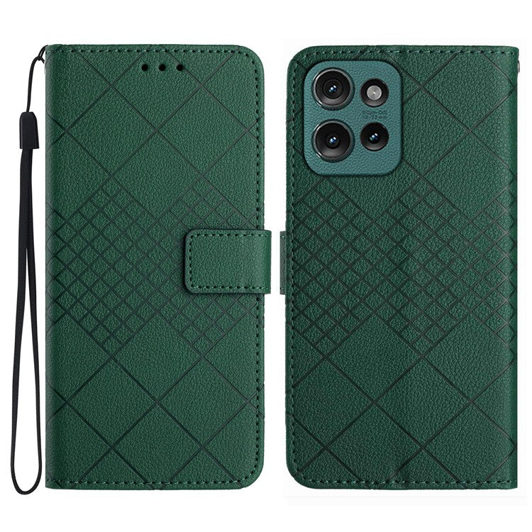 HT06 For Motorola Moto G75 5G Wallet Phone Case Imprint PU Leather Flip Folio Cover - Green
