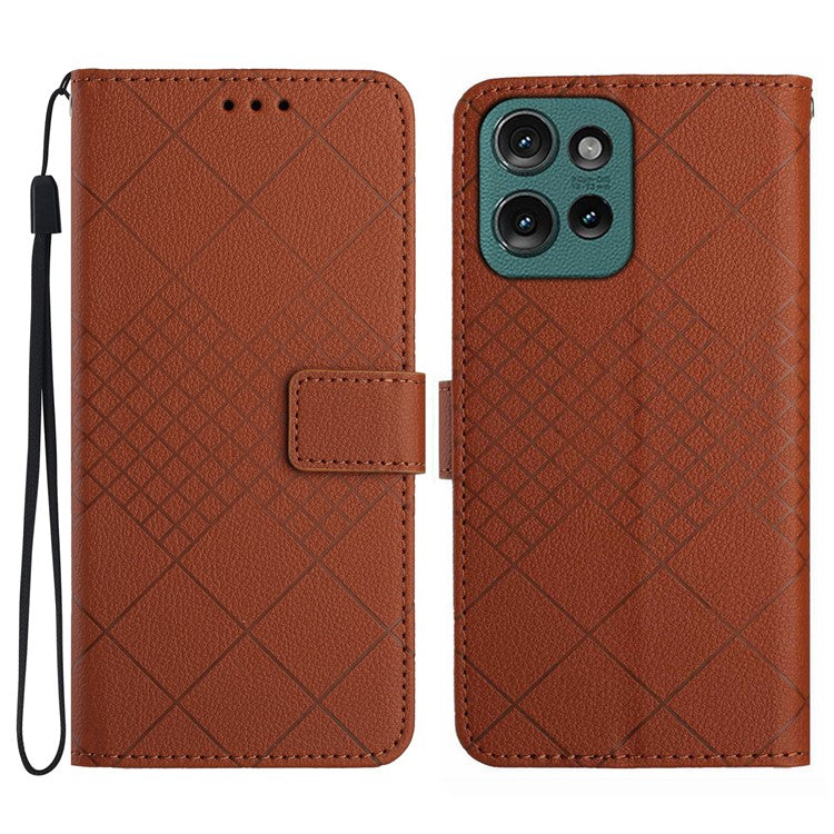 HT06 For Motorola Moto G75 5G Wallet Phone Case Imprint PU Leather Flip Folio Cover - Brown