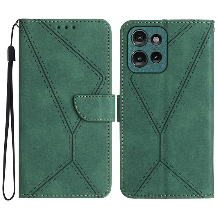 HT05 For Motorola Moto G75 5G Case Skin-Touch Lines PU Leather Flip Phone Cover - Green