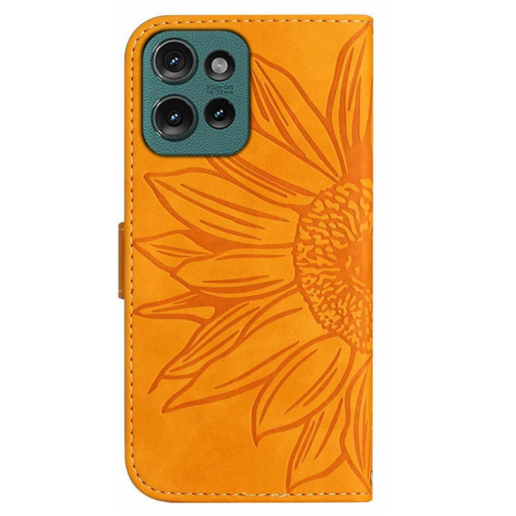HT04 For Motorola Moto G75 5G Case Sunflower Imprint Leather Wallet Phone Cover with Wrist Strap - Yellow