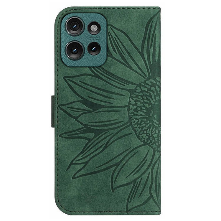HT04 For Motorola Moto G75 5G Case Sunflower Imprint Leather Wallet Phone Cover with Wrist Strap - Green