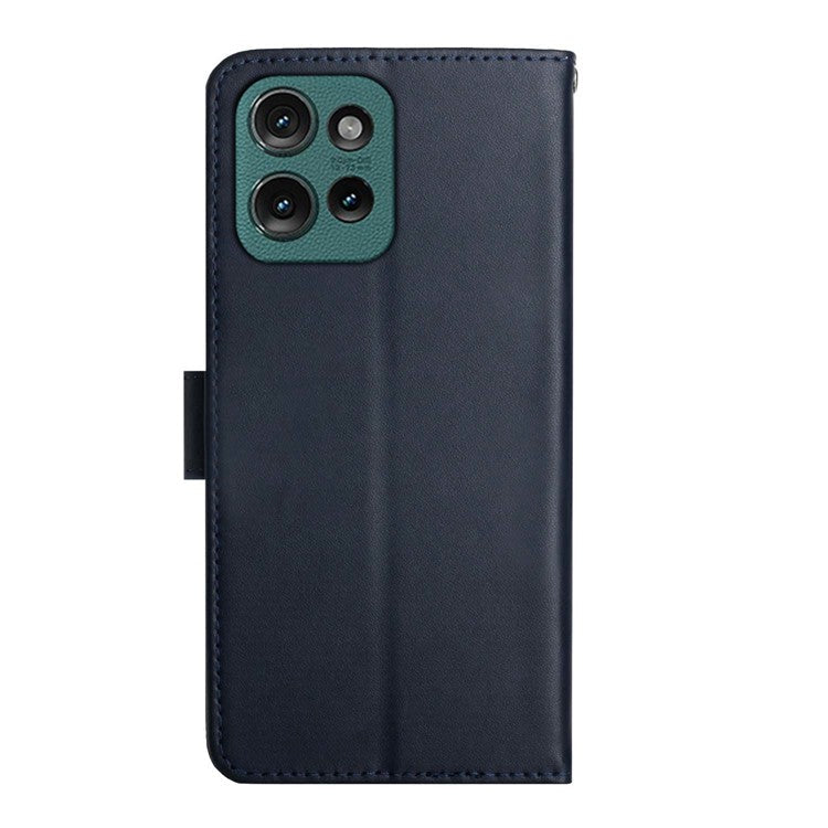 HT02 For Motorola Moto G75 5G Case Genuine Cow Leather Phone Cover Nappa Texture - Blue