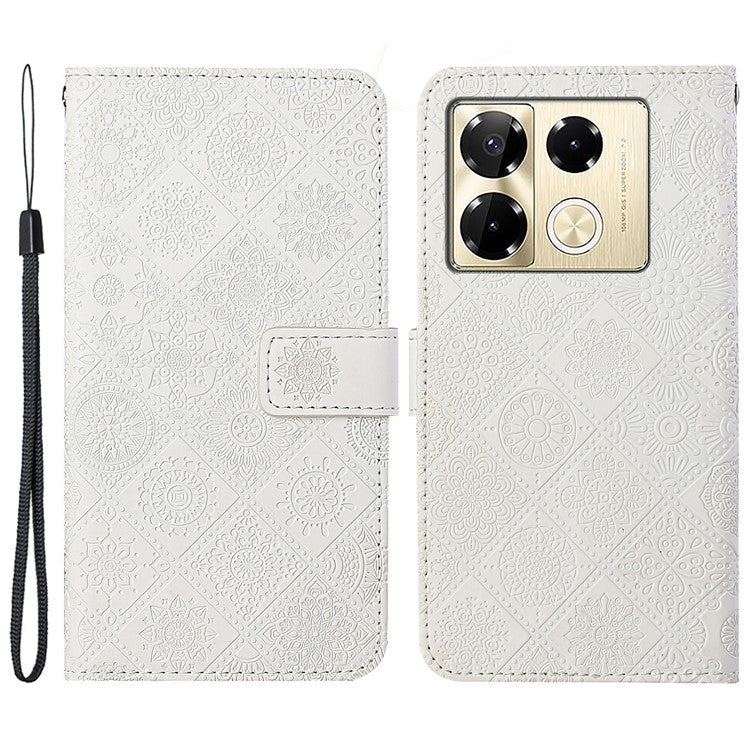 For Infinix Note 40 Pro 4G / 5G / 40 Pro+ Case Leather Case Ethnic Style Wallet Phone Cover with Strap - White