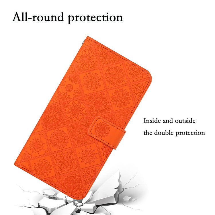For Infinix Note 40 Pro 4G / 5G / 40 Pro+ Case Leather Case Ethnic Style Wallet Phone Cover with Strap - Orange