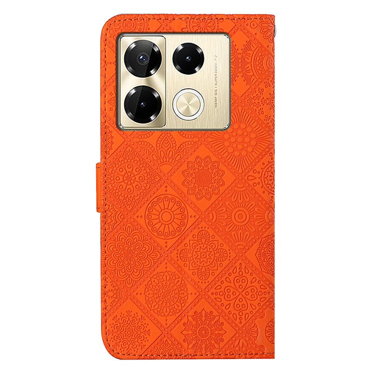 For Infinix Note 40 Pro 4G / 5G / 40 Pro+ Case Leather Case Ethnic Style Wallet Phone Cover with Strap - Orange