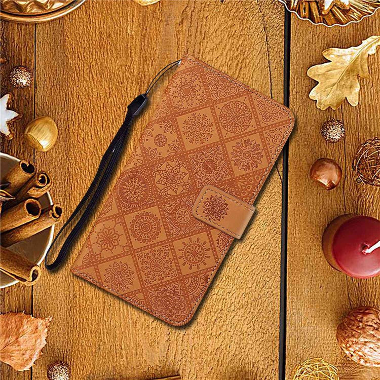 For Infinix Note 40 Pro 4G / 5G / 40 Pro+ Case Leather Case Ethnic Style Wallet Phone Cover with Strap - Brown