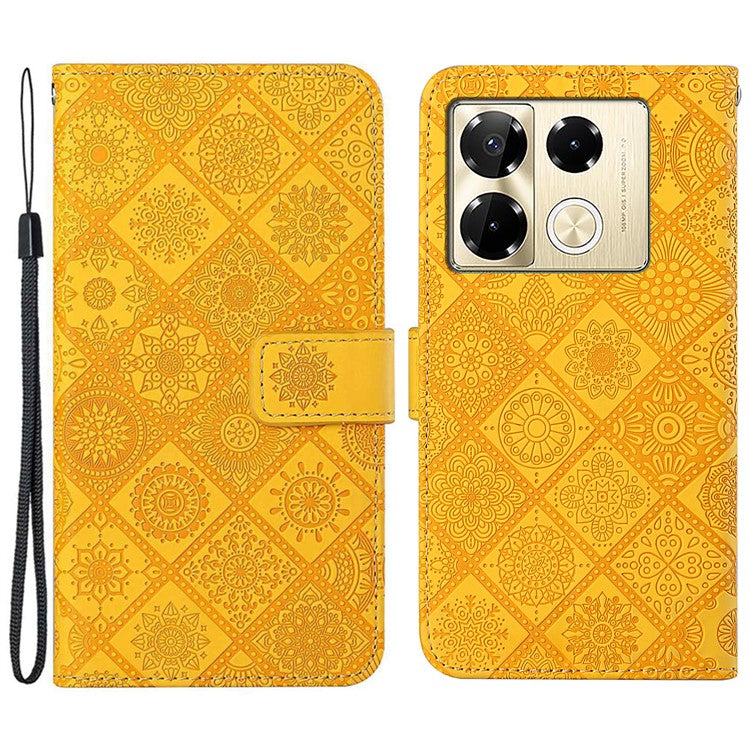 For Infinix Note 40 Pro 4G / 5G / 40 Pro+ Case Leather Case Ethnic Style Wallet Phone Cover with Strap - Yellow