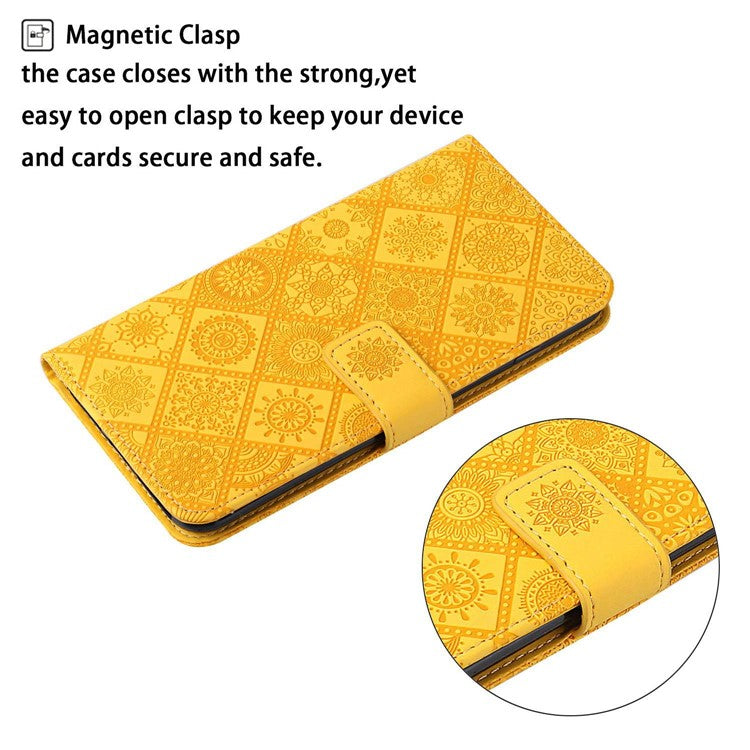 For Infinix Note 40 Pro 4G / 5G / 40 Pro+ Case Leather Case Ethnic Style Wallet Phone Cover with Strap - Yellow