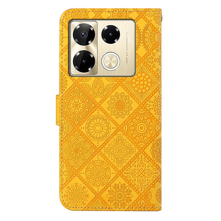 For Infinix Note 40 Pro 4G / 5G / 40 Pro+ Case Leather Case Ethnic Style Wallet Phone Cover with Strap - Yellow