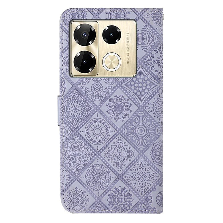 For Infinix Note 40 Pro 4G / 5G / 40 Pro+ Case Leather Case Ethnic Style Wallet Phone Cover with Strap - Purple