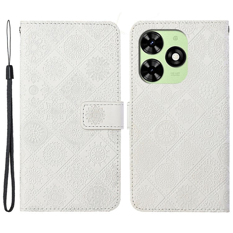 For TECNO Spark Go 2024 4G  /  Spark 20  /  20C  /  Pop 8  /  Infinix Smart 8 4G  /  8 Plus  /  8 Pro 4G Case Leather Case Ethnic Style Wallet Phone Cover with Strap - White