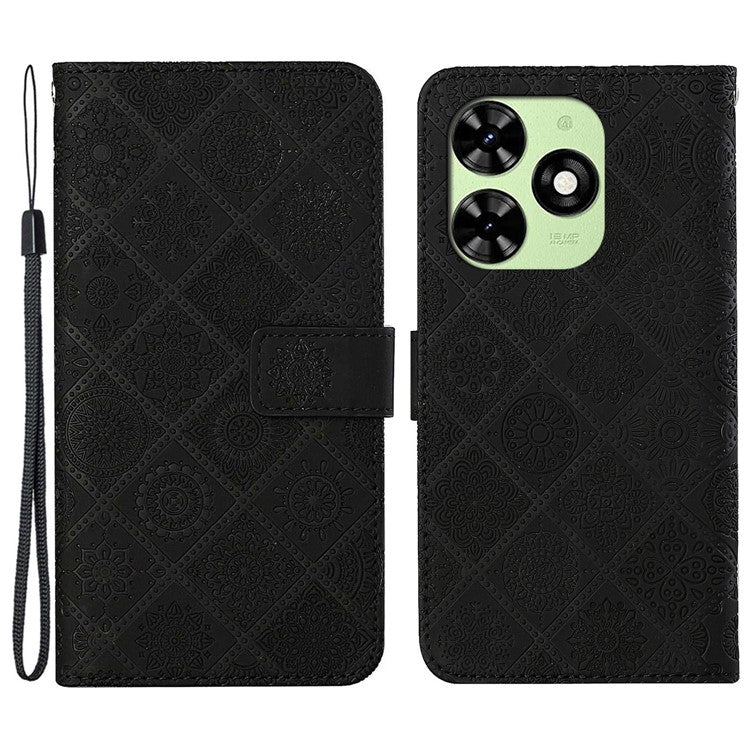 For TECNO Spark Go 2024 4G  /  Spark 20  /  20C  /  Pop 8  /  Infinix Smart 8 4G  /  8 Plus  /  8 Pro 4G Case Leather Case Ethnic Style Wallet Phone Cover with Strap - Black