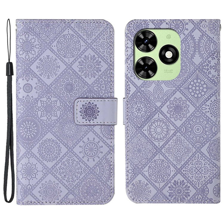 For TECNO Spark Go 2024 4G  /  Spark 20  /  20C  /  Pop 8  /  Infinix Smart 8 4G  /  8 Plus  /  8 Pro 4G Case Leather Case Ethnic Style Wallet Phone Cover with Strap - Purple