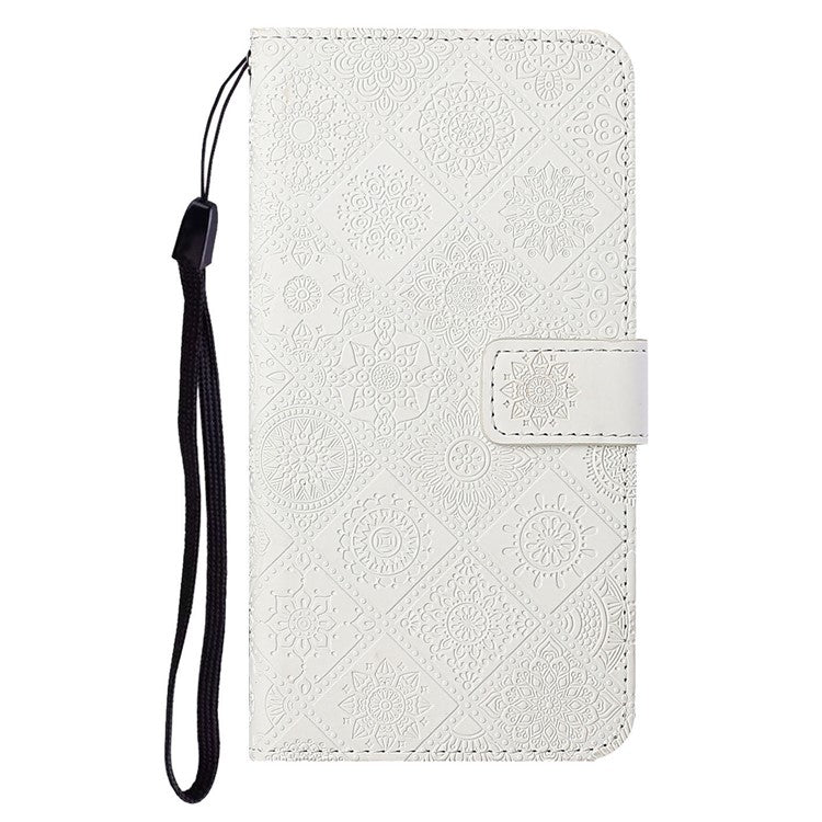 For Infinix Hot 50 4G Case Leather Case Ethnic Style Wallet Phone Cover with Strap - White