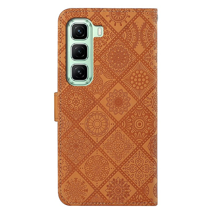 For Infinix Hot 50 4G Case Leather Case Ethnic Style Wallet Phone Cover with Strap - Brown