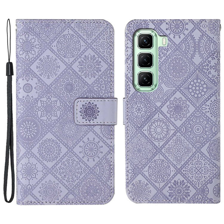 For Infinix Hot 50 4G Case Leather Case Ethnic Style Wallet Phone Cover with Strap - Purple