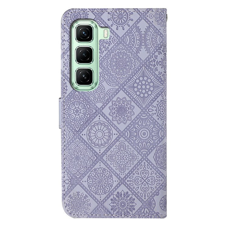 For Infinix Hot 50 4G Case Leather Case Ethnic Style Wallet Phone Cover with Strap - Purple