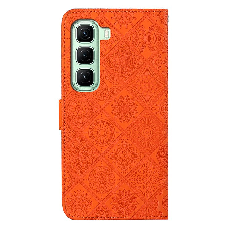 For Infinix Hot 50 5G Case Leather Case Ethnic Style Wallet Phone Cover with Strap - Orange