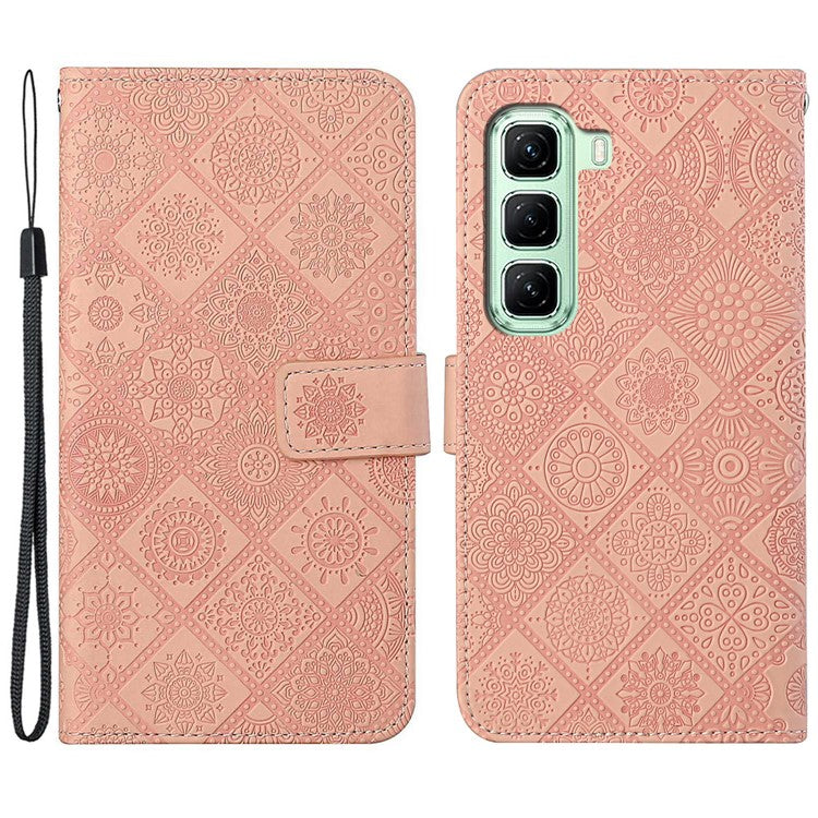 For Infinix Hot 50 5G Case Leather Case Ethnic Style Wallet Phone Cover with Strap - Pink