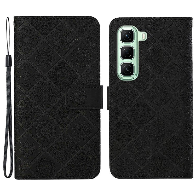 For Infinix Hot 50 5G Case Leather Case Ethnic Style Wallet Phone Cover with Strap - Black