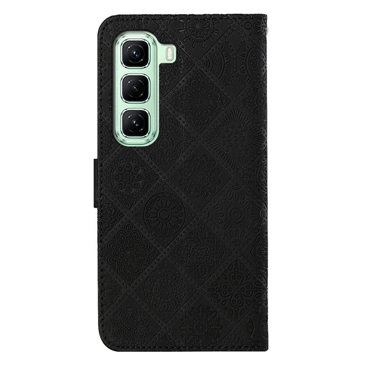 For Infinix Hot 50 5G Case Leather Case Ethnic Style Wallet Phone Cover with Strap - Black
