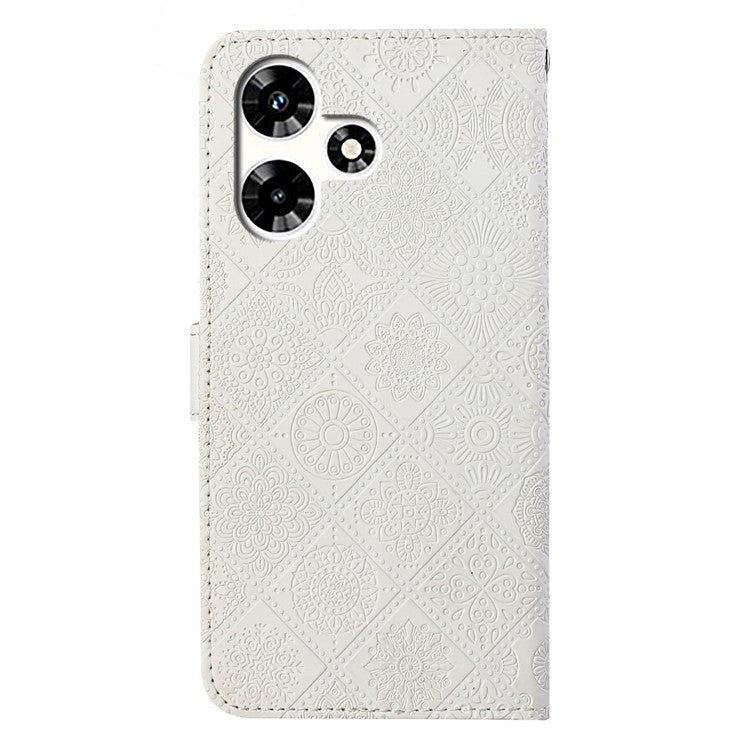 For Infinix Hot 30 Play NFC 4G Case Leather Case Ethnic Style Wallet Phone Cover with Strap - White