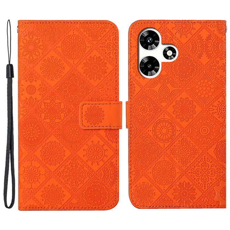 For Infinix Hot 30 Play NFC 4G Case Leather Case Ethnic Style Wallet Phone Cover with Strap - Orange