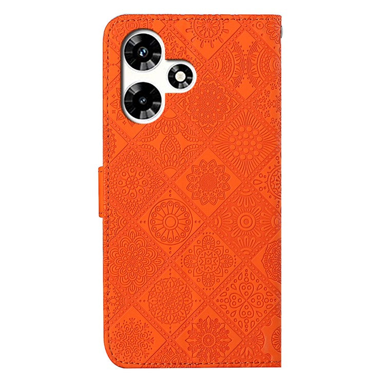 For Infinix Hot 30 Play NFC 4G Case Leather Case Ethnic Style Wallet Phone Cover with Strap - Orange