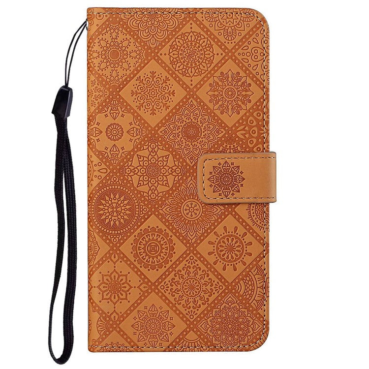 For Infinix Hot 30 Play NFC 4G Case Leather Case Ethnic Style Wallet Phone Cover with Strap - Brown