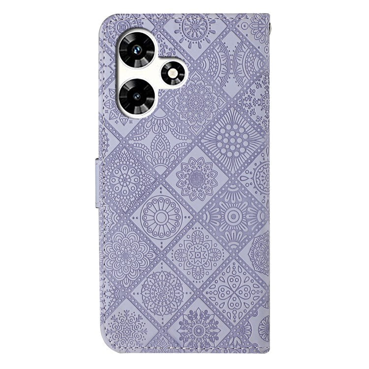 For Infinix Hot 30 Play NFC 4G Case Leather Case Ethnic Style Wallet Phone Cover with Strap - Purple