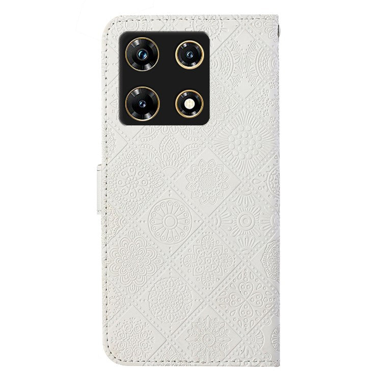For Infinix Note 30 Pro 4G Case Leather Case Ethnic Style Wallet Phone Cover with Strap - White