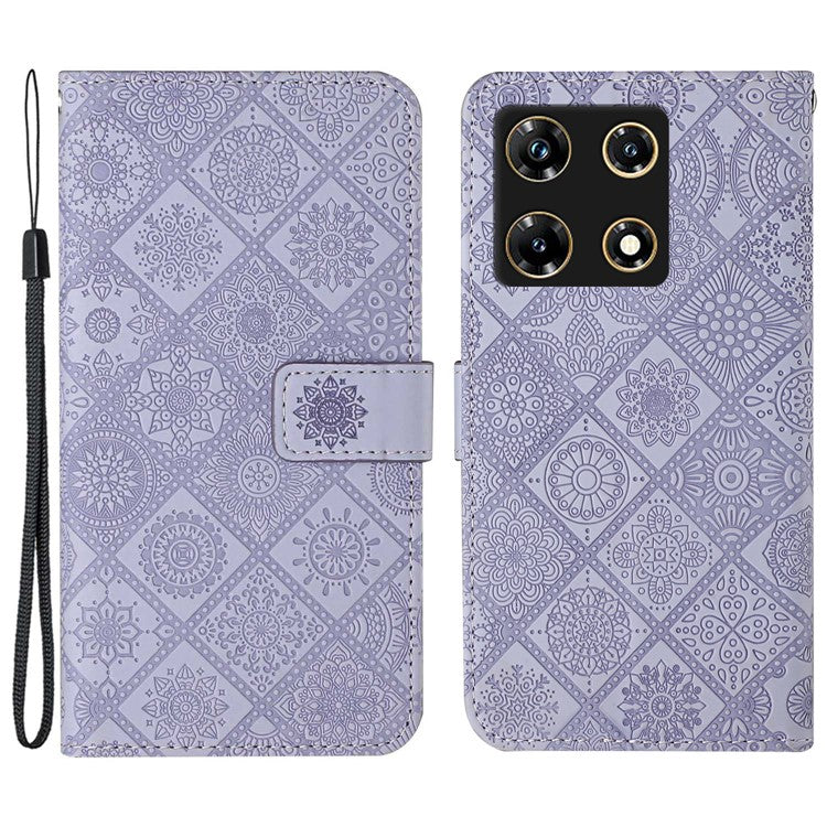 For Infinix Note 30 Pro 4G Case Leather Case Ethnic Style Wallet Phone Cover with Strap - Purple