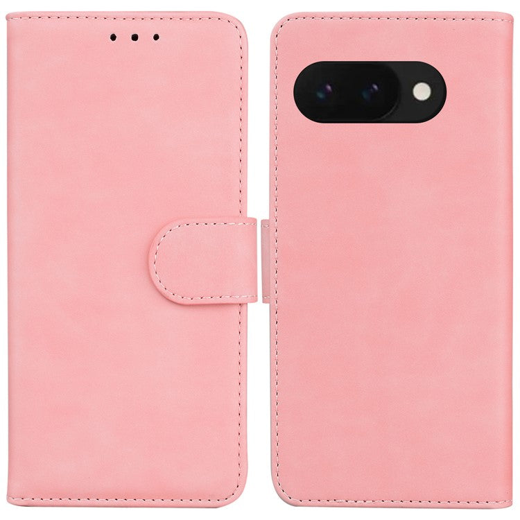 For Google Pixel 9a Case Solid Color Leather Wallet Phone Cover - Pink