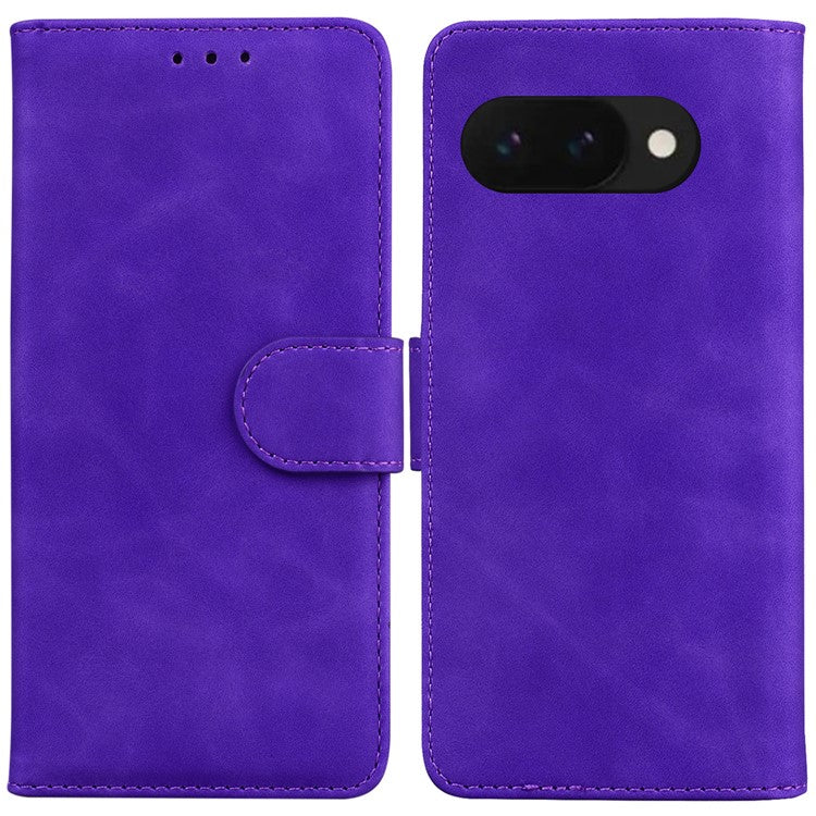 For Google Pixel 9a Case Solid Color Leather Wallet Phone Cover - Purple